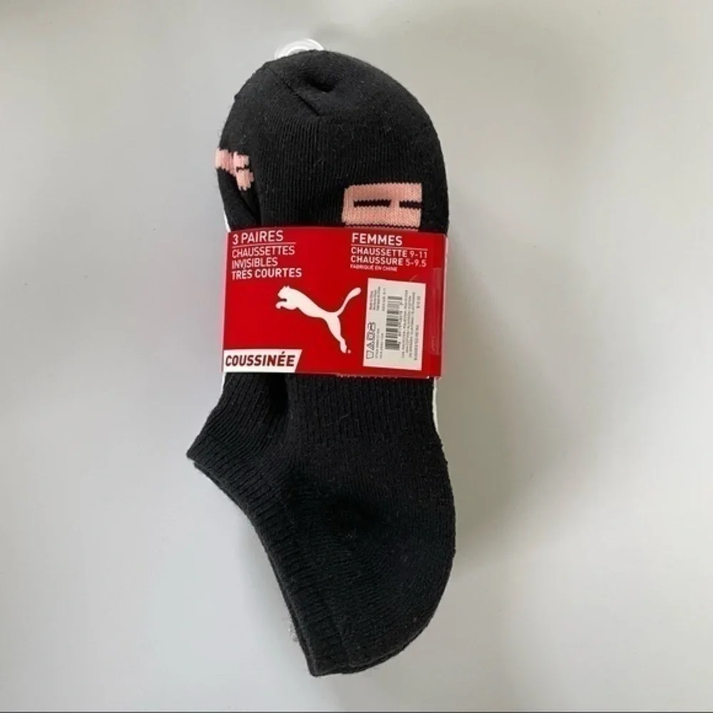 Puma women’s invisible no show liner socks 3 pack white gray black size 5-9.5